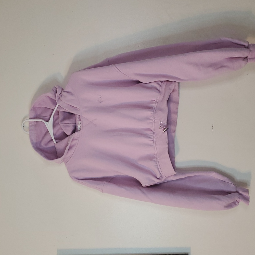 For Love & Lemons × Victoria Secret Josie Crop Hoodie Size Lg Lilac Drawstring - Picture 3 of 12